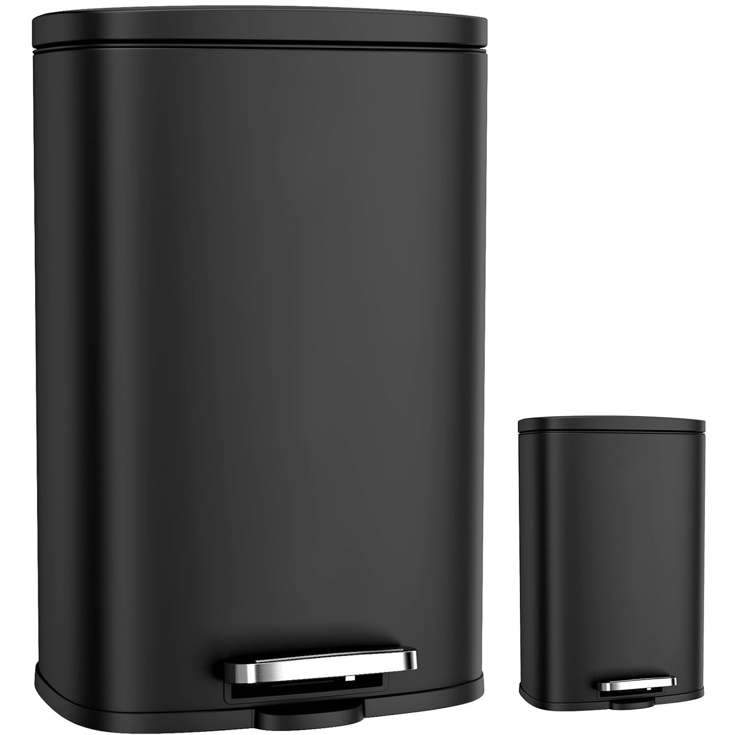 Arlopu 13.2+1.3 Gallon Step Trash Can, Stainless Steel Garbage Bin, Soft-Close Rubbish Bin with Removable Plastic Inner Bucket, Fingerprint-Proof, Lid Dustbin, for Kitchen Home (Black)
