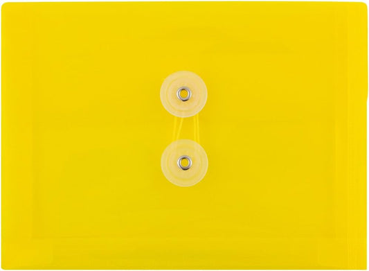 JAM PAPER Plastic Envelopes with Button & String Tie Closure - Index Size - 5 1/2 x 7 1/2 - Yellow - 12/Pack