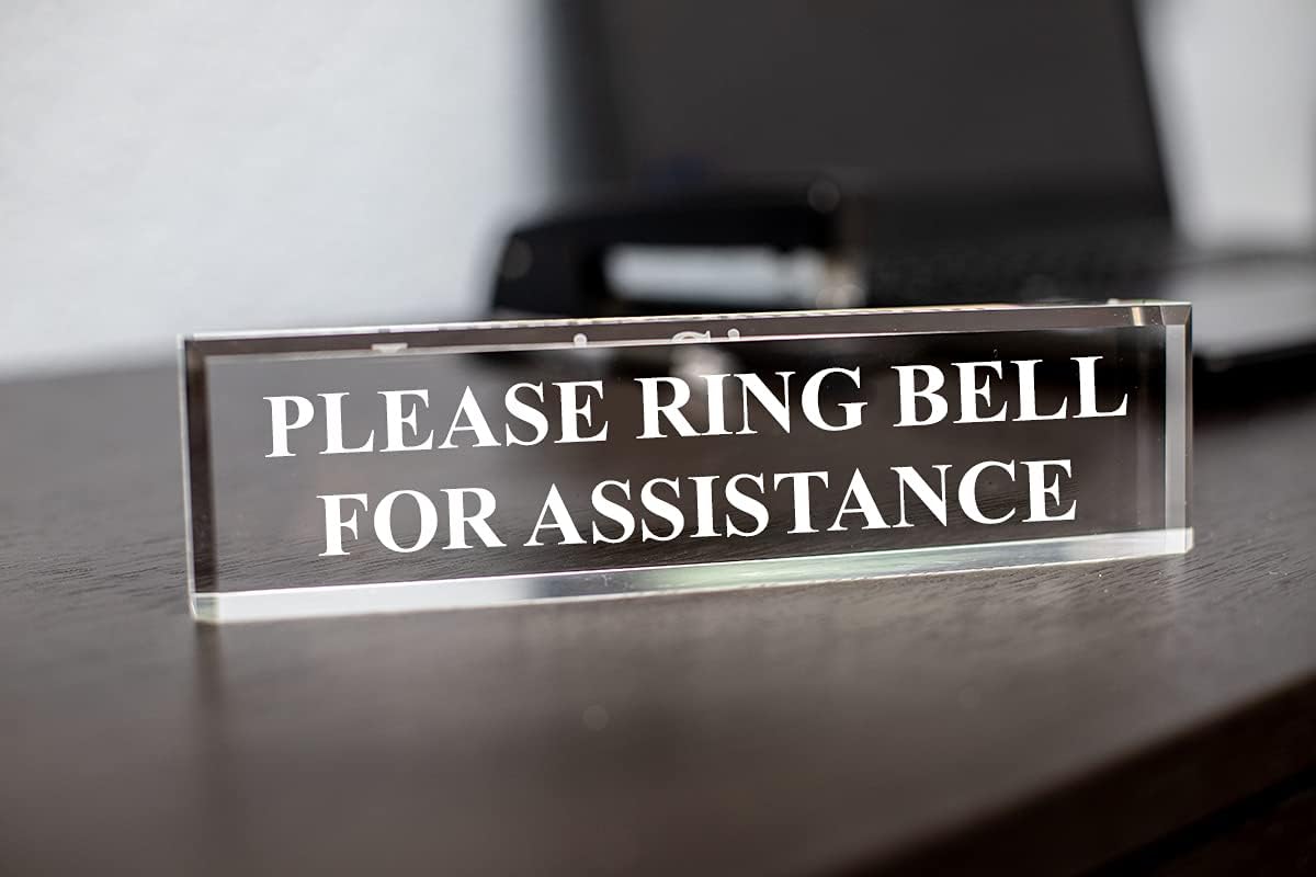 Please Ring Bell For Assistance 2" x 8" Clear Acrylic - Office Desk Accessories Décor