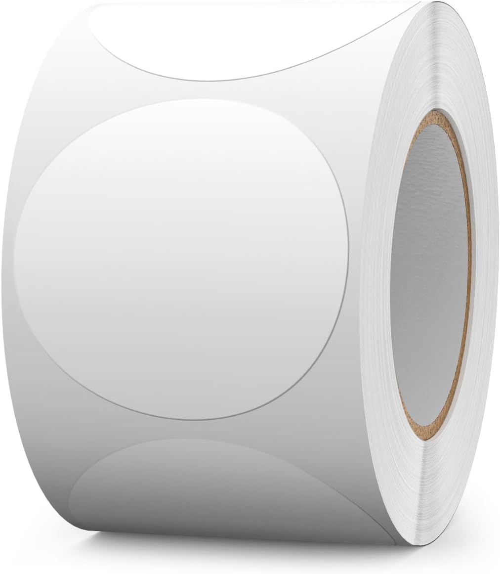 500 PCS White Dots Stickers 2 Inch Vinyl Color Coding Round Sticker Removable Writable Circle Labels Roll for Office Inventory Garage Yard Sale Tag