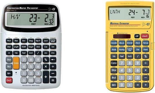 Calculated Industries 44080 Construction Master Pro-Desktop Advanced Construction Math Feet-Inch-Fraction Calculator & 4019 Material Estimator Calculator,Yellow