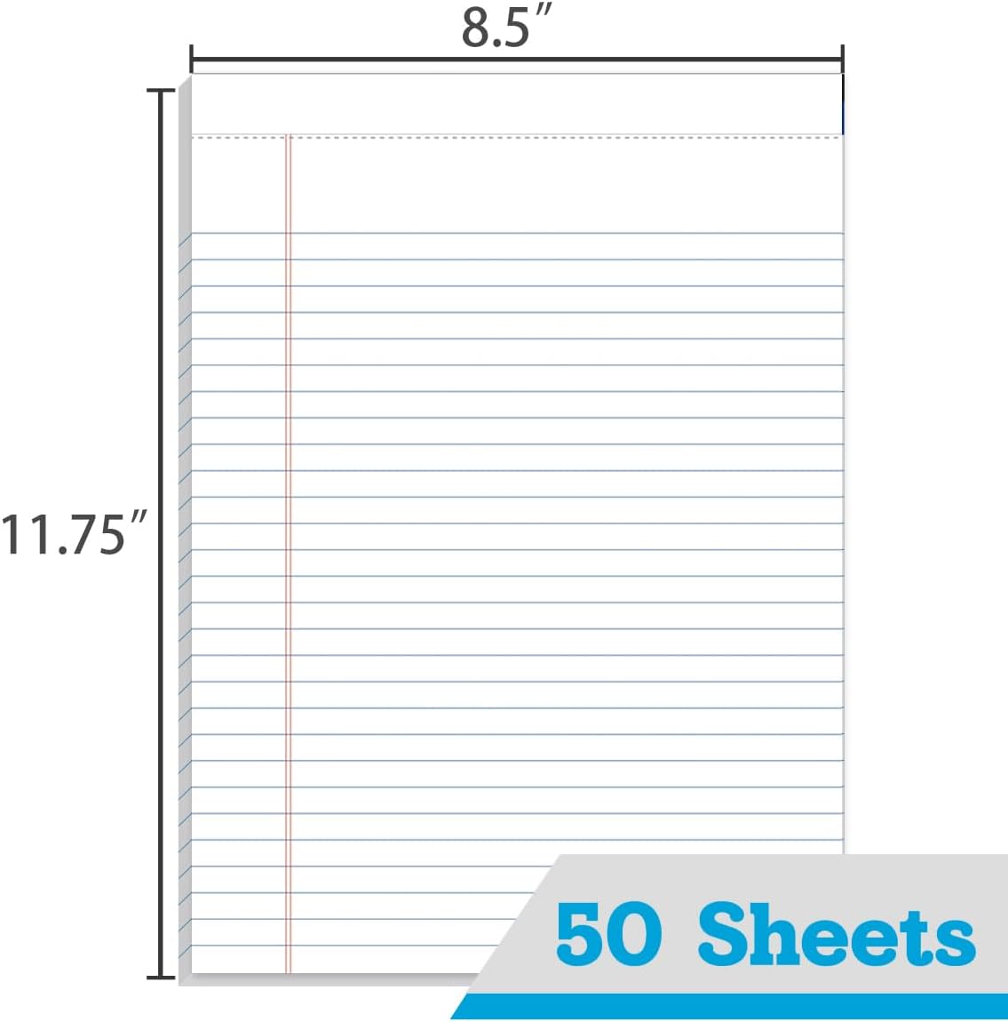 KAISA Legal Pads 8.5x11 inch Writing Pads, Wide Ruled Notepads Large Note Pads, White 50 Sheets 12 Pads,WT-MWT50W