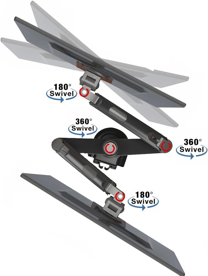 NB North Bayou Dual Monitor Desk Mount Stand Full Motion Swivel Computer Monitor Arm Fits 2 Screens up to 27'' with Load Capacity 4.4~19.8lbs for Each Monitor H180-G