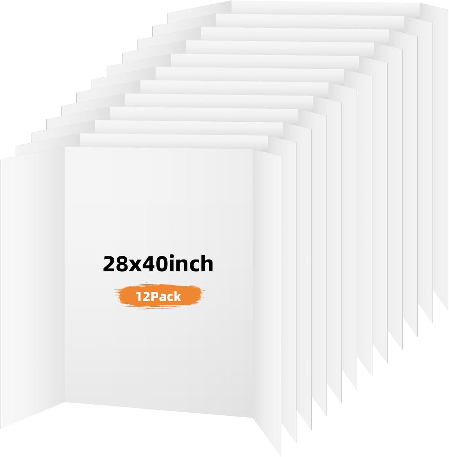 12 Pack Trifold Poster Board, 28x40 Inches White Presentation Board, Portable Display Board for Science Fair, School DIY Project and Business Exhibitions