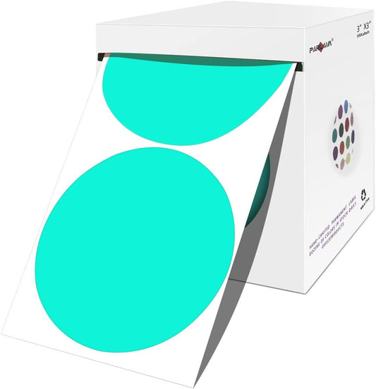 PARLAIM 3" Color Coding Label, 500 PCS Aqua Colored Circle Dot Stickers for Moving Box, Permanent Adhesive Sticker Easy to Write
