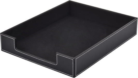 Leather Letter Tray, Office Supplies Desk Organizer for Mail Paper Files Magazines Jewelry Cosmetics,Luxury Letter Holder&Multipurpos Stackable Office Desktop Storage Box,Black
