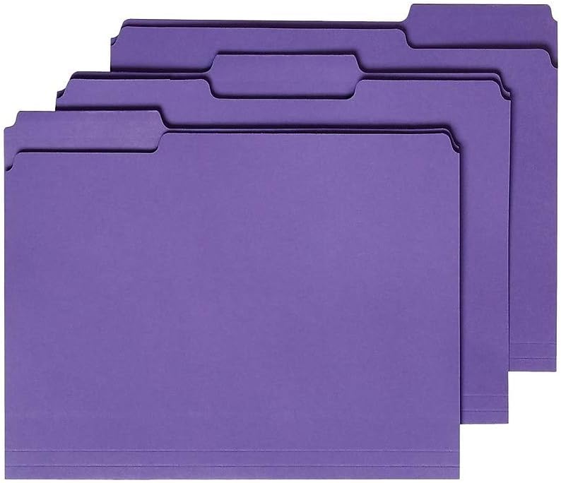 Staples 508994 Colored File Folders w/Reinforced Tabs Letter 3 Tab 100/Box