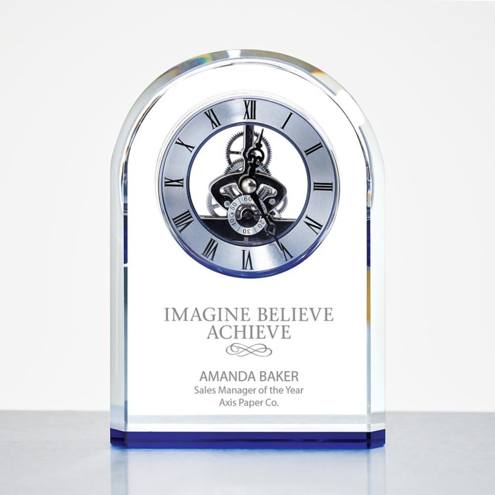 Baudville Blue Accent Arched Skeleton Clock - Personalized Engraving Up to Three Lines and Pre-Written Verse Selection