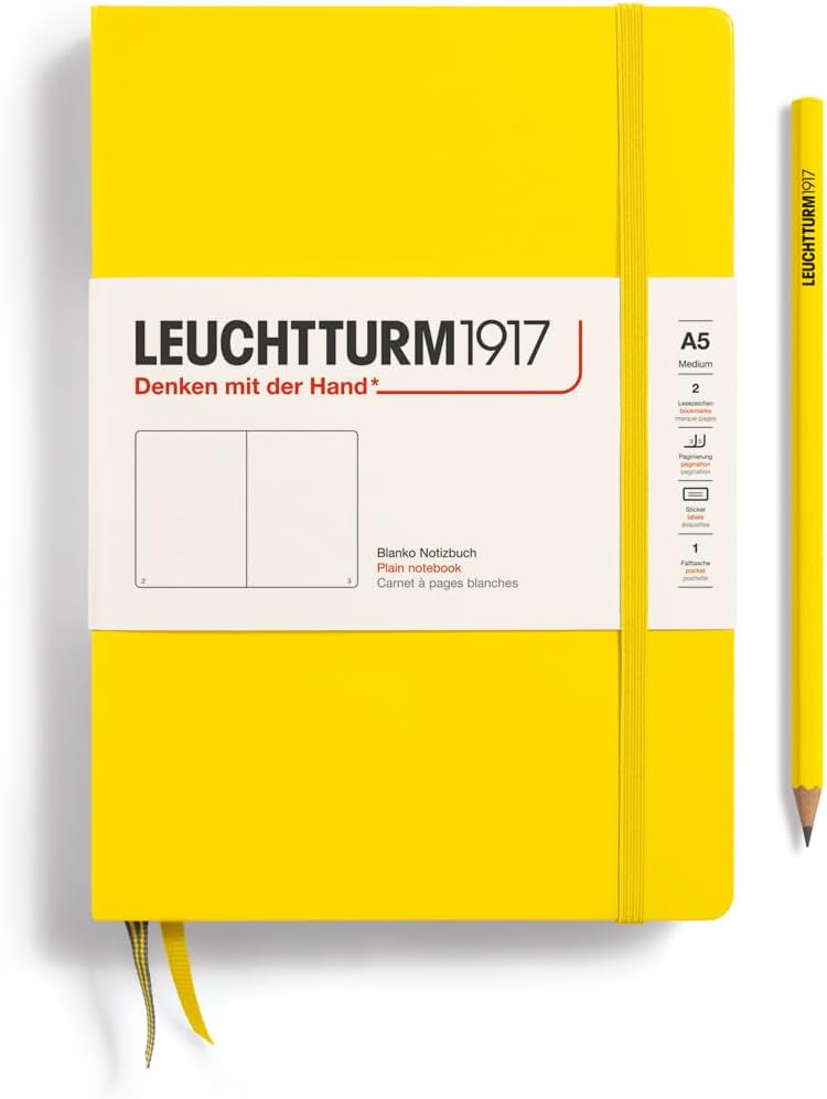 LEUCHTTURM1917 - Notebook Hardcover Medium A5-251 Numbered Pages for Writing and Journaling (Lemon, Plain)