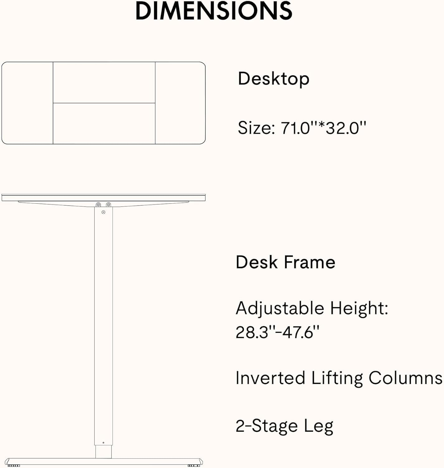 SANODESK Electric Standing Desk 71x32 Inch Height Adjustable Stand Up Desk Home Office Computer Workstation Sit Stand Home Office Desk with Splice Board (Black Frame + Black Top)