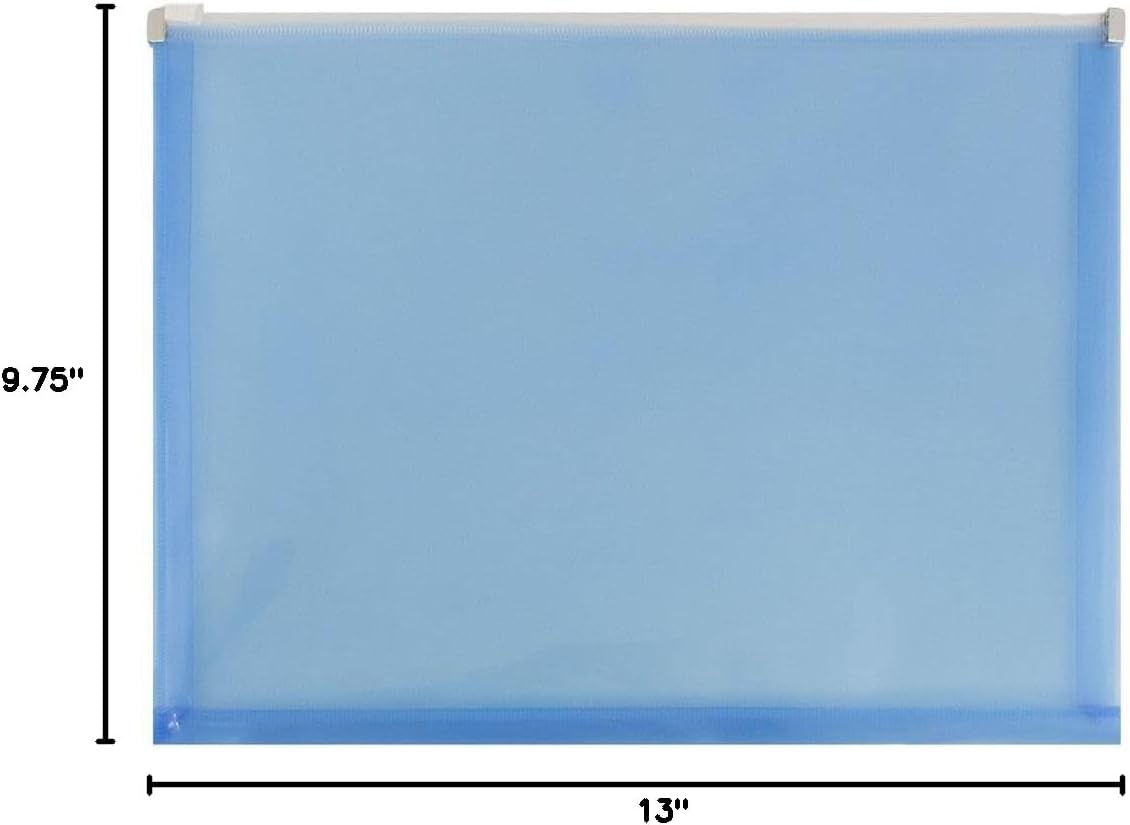 JAM PAPER Plastic Envelopes with Zip Closure - Letter Booklet - 9 3/4 x 13 - Blue - 3/Pack