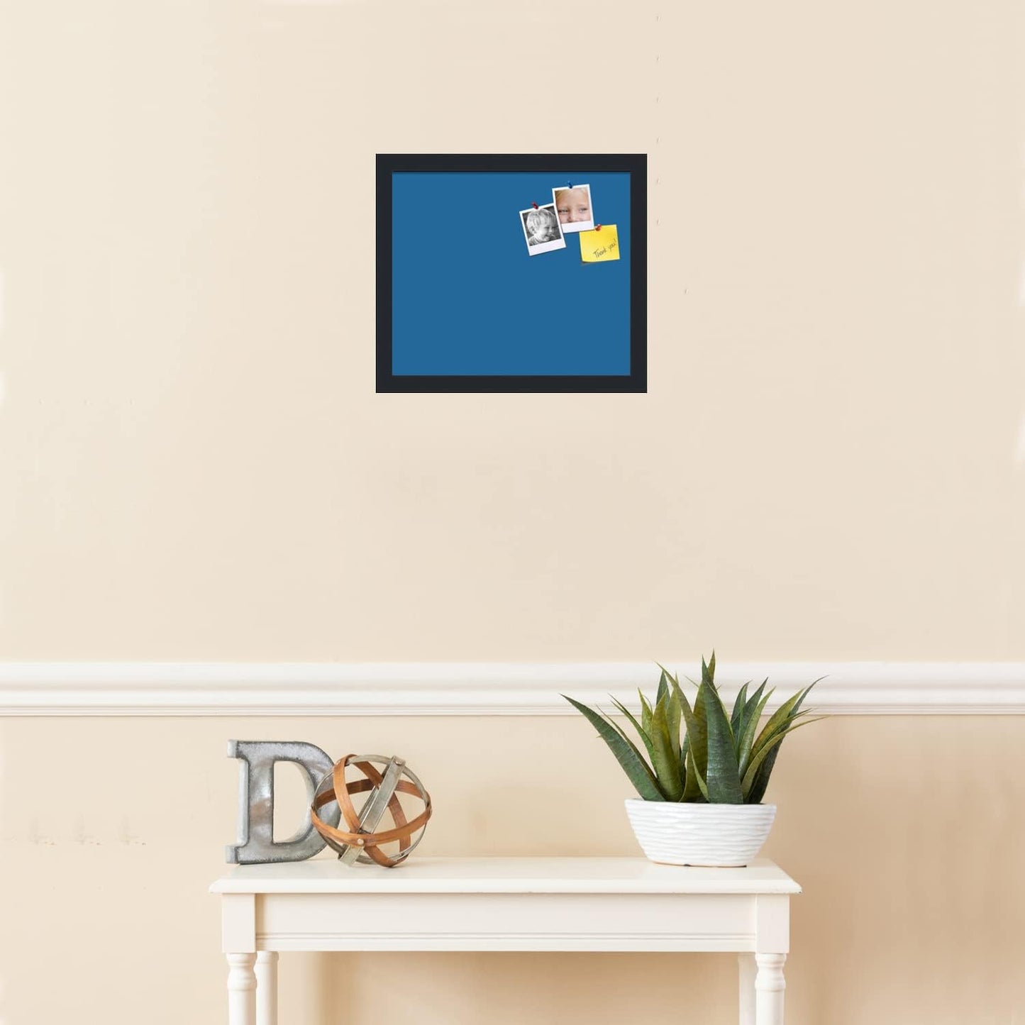 PinPix 14x12 Inch Cork Bulletin Board. This Decorative Framed Pin Board Comes with Navy Pastel Design and a Satin Black Frame. Ideal for Home Office Decor or Message Board (PinPix-1811)