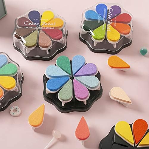 YPSelected 8 Assorted Multi Colours Waterdrop Shaped Craft Rubber Stamps Petal Ink Pads for Paper Wood Fabric (Set 1026)