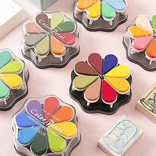 YPSelected 8 Assorted Multi Colours Waterdrop Shaped Craft Rubber Stamps Petal Ink Pads for Paper Wood Fabric (Set 1023)