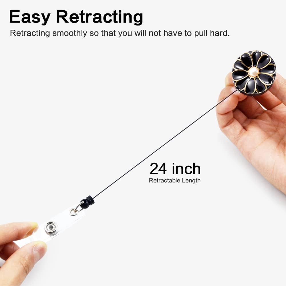 Retractable Badge Holder with Alligator Clip, 24 inch Retractable Cord, ID Badge Reel with Pearl, 3 Pack (Multiple)