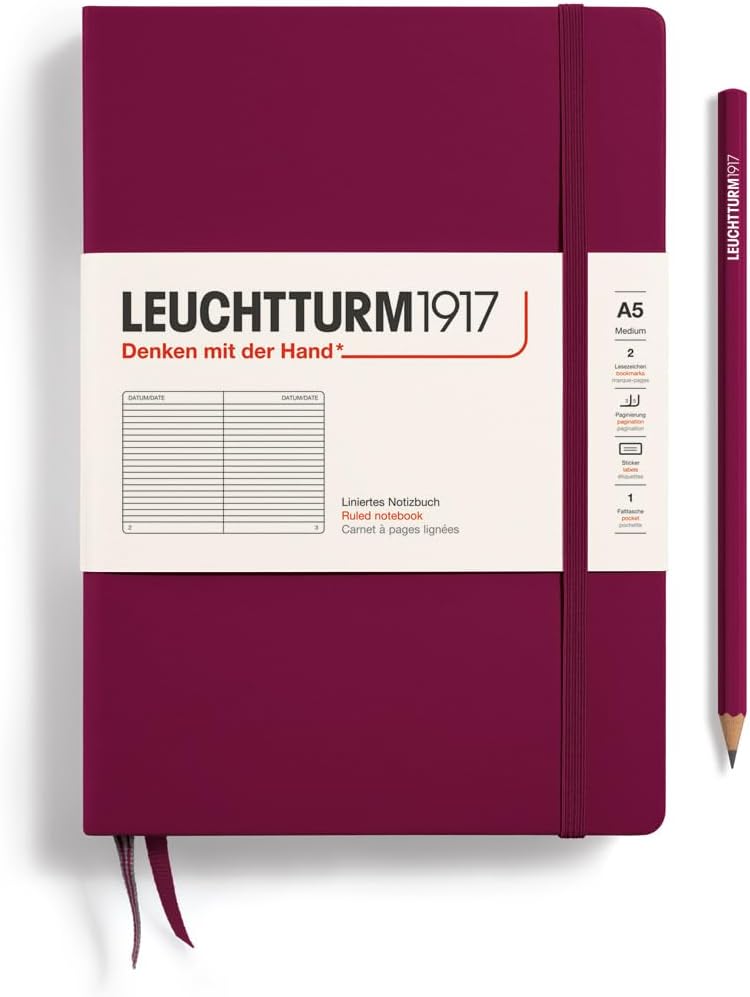 LEUCHTTURM1917 - Notebook Hardcover Medium A5-251 Numbered Pages for Writing and Journaling (Port Red, Ruled)