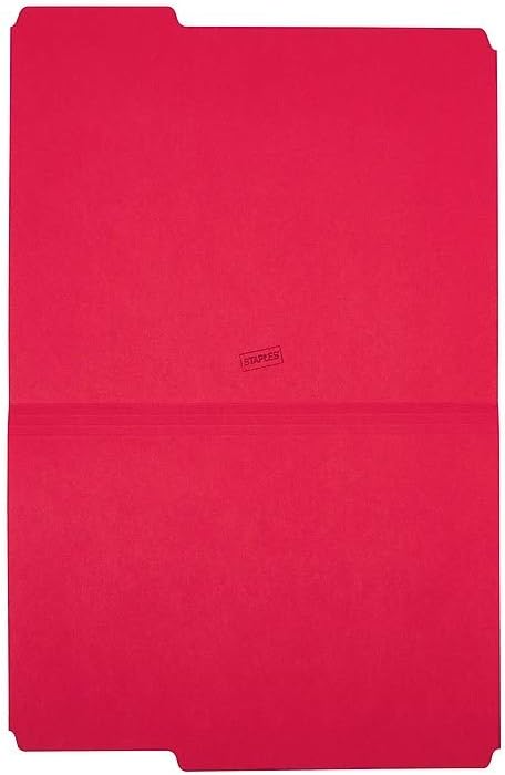 Staples 508978 Colored File Folders w/Reinforced Tabs Letter 3 Tab Red 100/Box