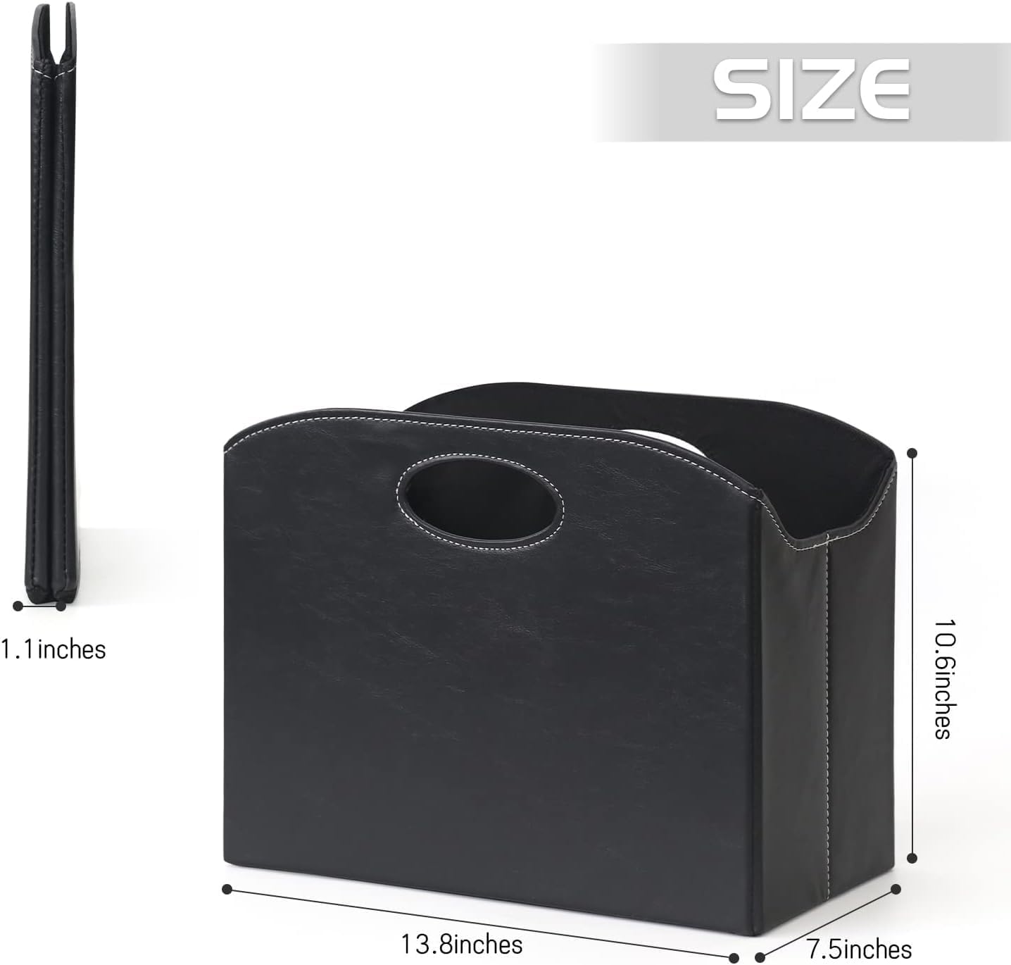 EZDeco Magazine Holder Foldable Magazine Rack Floor PU Leather File Holder Newspaper Book Storage Basket Document File Folder Organizer for Office Home (Black-2)