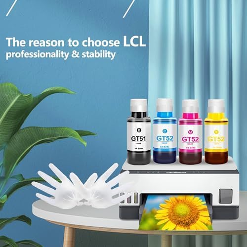 LCL Compatible Ink Bottle Replacement for GT51 GT52 GT5810 5820 5811 5821 5822 118 310 311 315 318 319 410 411 415 416 418 419 (4-Pack Black Cyan Magenta Yellow)