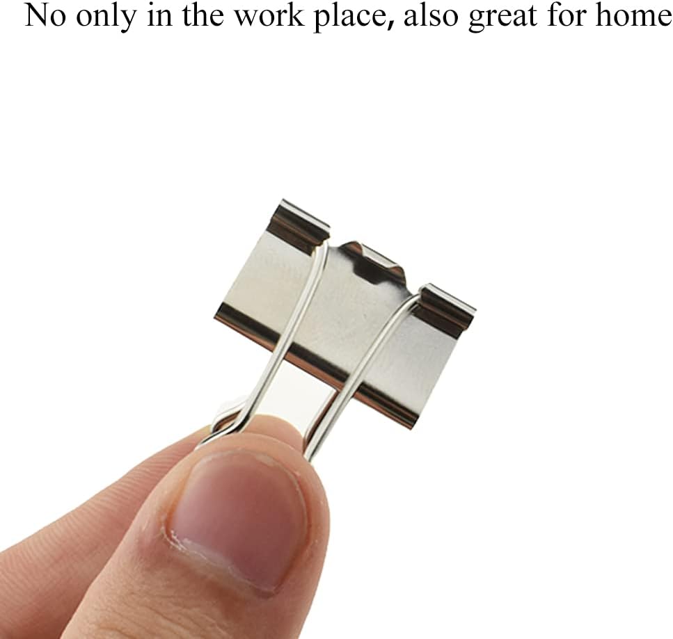 HAHIYO Binder Clips Paper Clamps Spring Steel Sturdy Medium 1.26 inches Width 0.39 Inch Capacity No Sharp Edges Heavy Duty Tight Grip Reusable Silver Metal Bright Finish for Home Office School 13 Pack