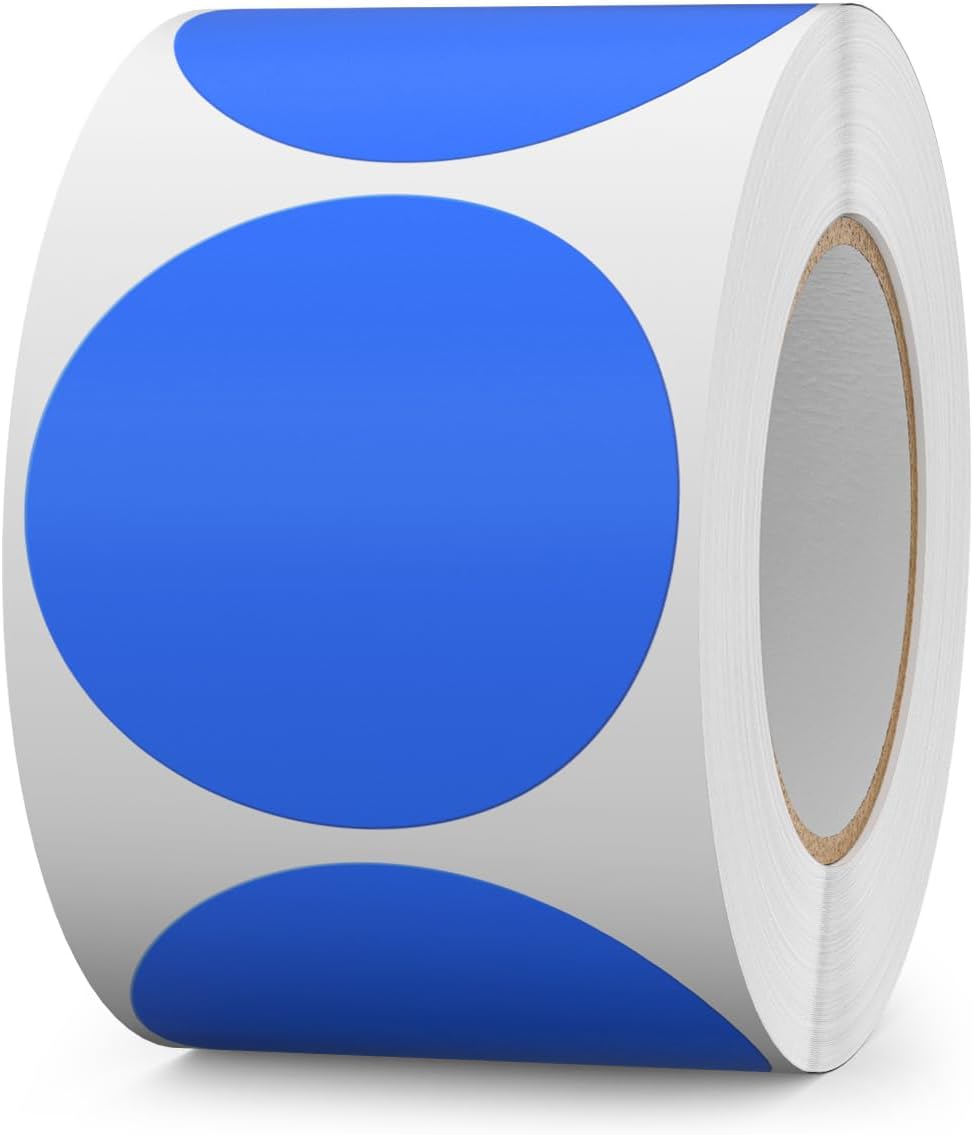 500 PCS Color Coding Round Stickers 2 Inch Vinyl Blue Dot Sticker Removable Writable Circle Labels for Office Inventory Garage Yard Sale Tag