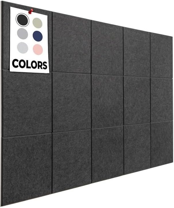 Cork Boards for Office, Dart Board Wall Protector, 59"x36" | 15 Pack | Black Bulletin Board, Cork Board, Cork Board Squares, Homasote Board, Bulletin Board Tiles (Gray Black)