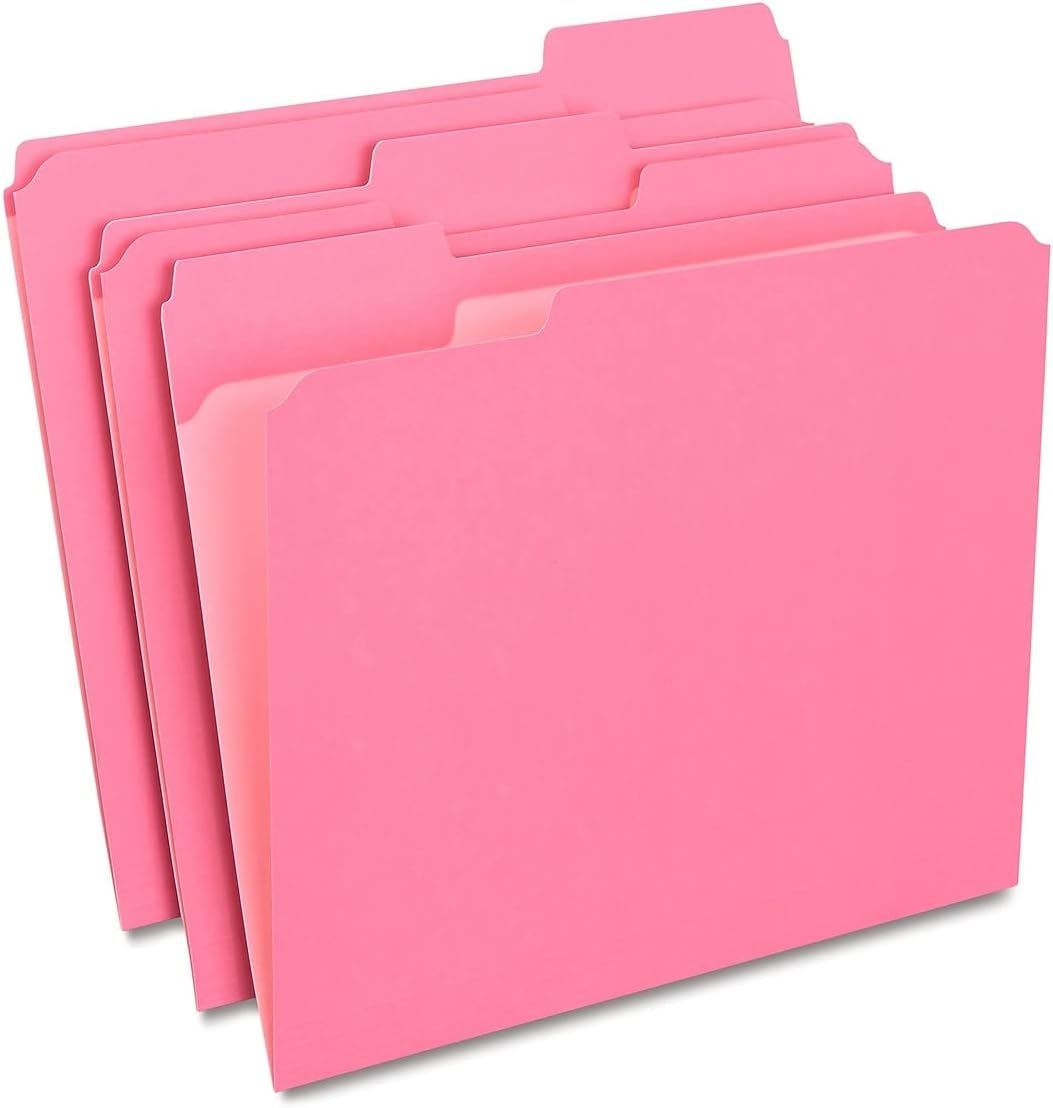 Staples 508952 Colored File Folders w/Reinforced Tabs Letter 3 Tab Pink 100/Box