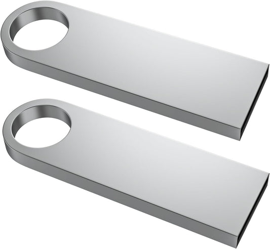 ABLAZE 2GB Flash Drive 2 Pack, Metal USB 2.0 Thumb Drives with Keychains USB Stick Pendrive (Sliver)
