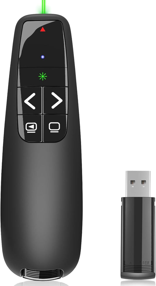 Presentation Clicker for PowerPoint, Wireless Presenter Remote Green Laser Pointer Computer Clickers, USB A Project Power Point PPT Clicker for Mac Laptop Office, Slideshow Google Slide Advancer
