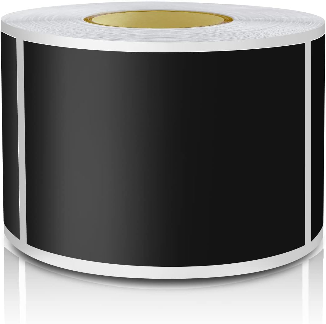 Black Rectangle Sticker Labels 3×2 Inch Vinyl Stickers Color Coding Name Tags Roll Removable Waterproof 300 per Dispenser Box