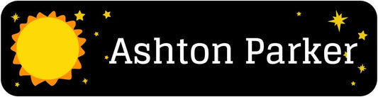 Name Bubbles - Custom Small Rectangle Name Labels for Kids (64 Labels) - Personalized Waterproof Name Stickers for Daycare, Lunch Boxes, Water Bottles, Shoes, School Supplies, & Camp (Space)