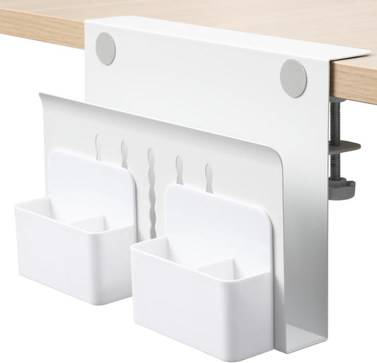 MAXECHO Desk Side Storage, Under Desk Laptop Mount, Table Side Hanging File Organizer, No Drill Clamp On Cable Management Tray, Laptop Holder with Magnetic Pen Holder for Office and Home, Load 22 Lbs