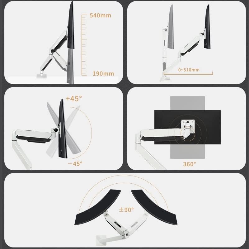 White Ultrawide Single Monitor Arm Heavy Duty Desk Mount Computer Stand for 17 to 45 inch Adjustable Gas Spring Bracket, Screen up to 30lbs with VESA max 100x100mm M7P