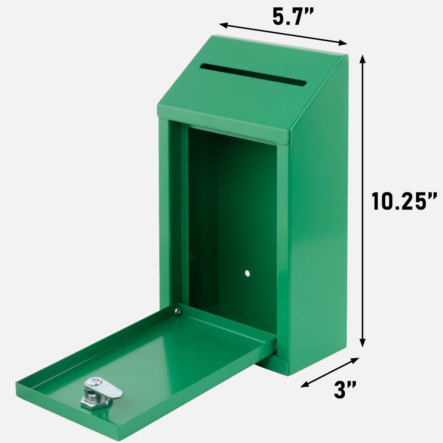 Metal Donation Box with Lock, Wall Mounted, Suggestion Box with 4 Iron Keys, Green, Cash Drop Box with Slot, 1-Pack