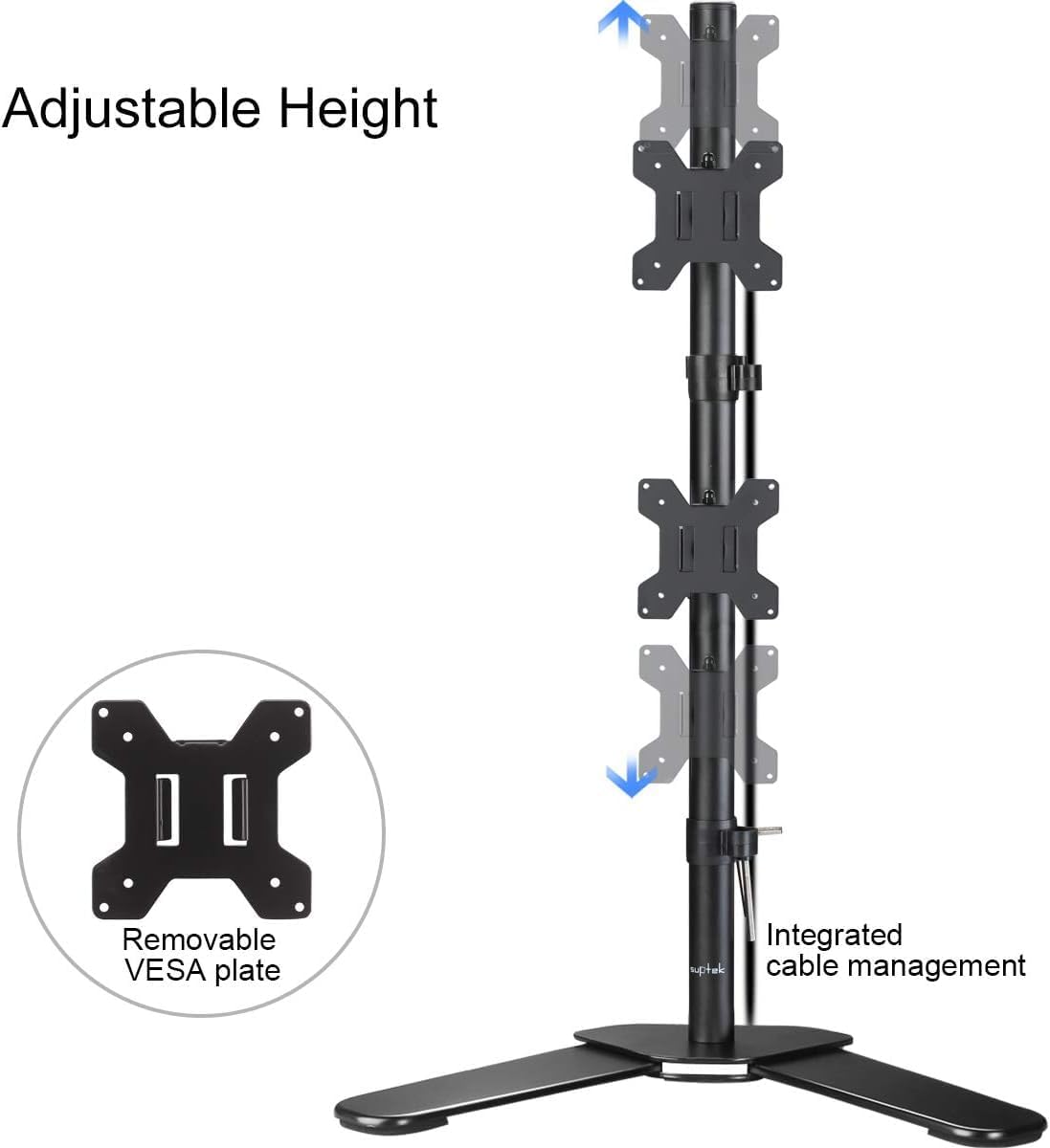 Suptek Dual LED LCD Monitor Stand up Free-Standing Desk Mount for 2 / Two Screens up to 32 inch Extra Tall 31.5 inch Pole Heavy Duty Fully Adjustable Stand Vertical Array (ML6802)