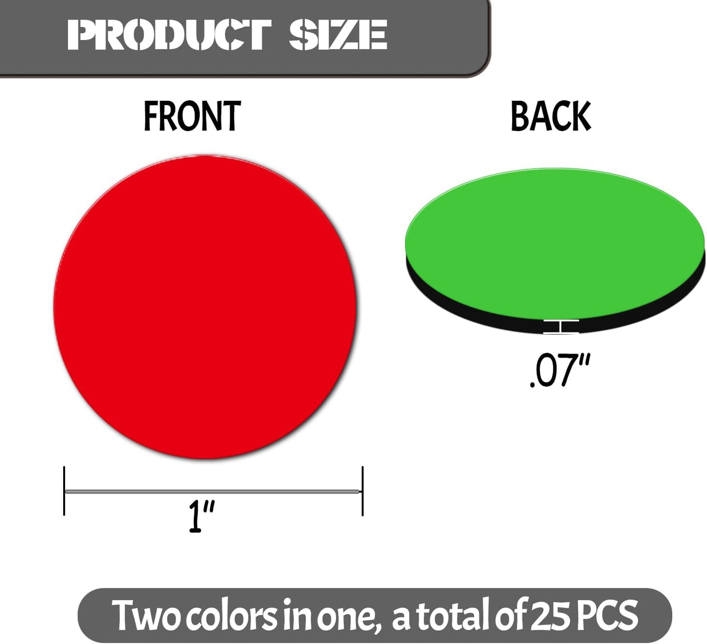 25 Pcs 1” Double-Sided Red Green Magnets, Flip Over Colored Magnetic Dots for Whiteboard, Refrigerator, Office (25, Red/Green-Colors)