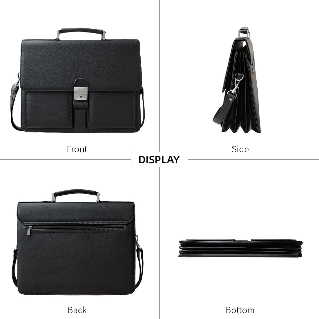 Mens Leather Briefcases Office Attorney Student Attache Case Messenger Bag w/Padded Compartment,Black