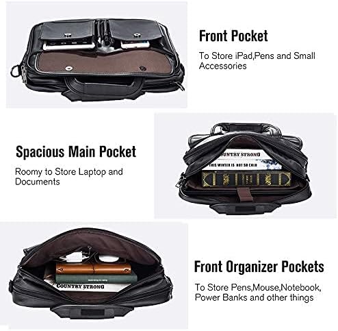 seyfocnia Men's Business Travel Briefcase Leather Handmade Messenger Bags Laptop Bag