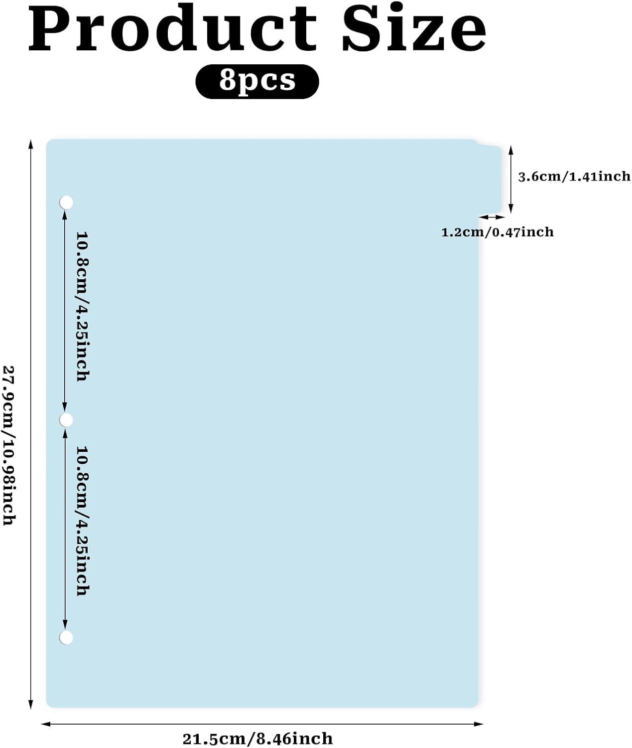 3 Ring Blue Binder Dividers with 8-Tabs, A4 Blue Binder Dividers, Sturdy Plastic Divider, Aesthetic Divider for Binders, Suitable for Notebooks and Binders, 3 Hole Punch