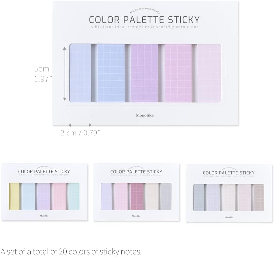 Monolike Color Palette Sticky Grid 500 B Set 4p - Self-Adhesive Memo Pad 30 Sheets