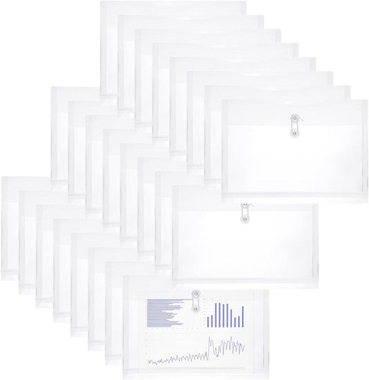 Yoeejob Plastic Envelopes Legal Size with String Tie Closure, Clear Poly Envelope Expandable Plastic Folders, Document Paper File Organizer for Home Work Office, 24 Pack, White