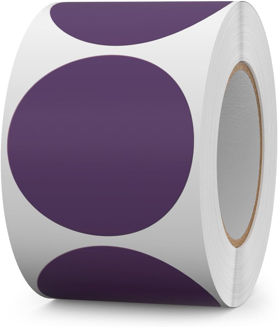 500 PCS Colored Dot Stickers 2 Inch Vinyl Purple Circle Labels Removable Waterproof Color Coding Round Sticker for Office Inventory Garage Yard Sale Tag