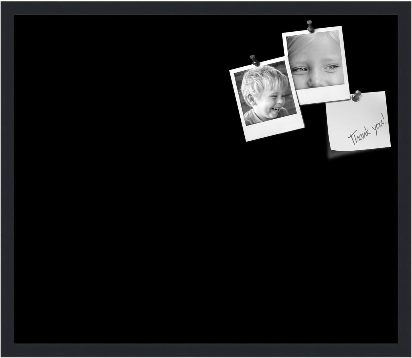 PinPix 28x24 Inch Cork Bulletin Board. This Decorative Framed Pin Board Comes with Solid Black Design and a Satin Black Frame. Ideal for Home Office Decor or Message Board (PinPix-622)