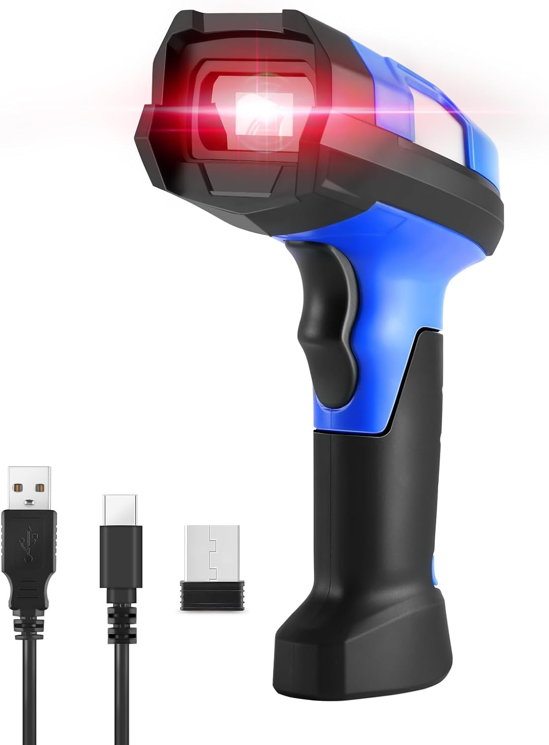 Barcode Scanner Industrial, Wireless 1D Laser Bar Code Scanners 2 in 1 Plug and Play Rugged Heavy Duty & IP65 Waterproof, Long-Distance Wireless Handheld Barcode Reader with 1.8" Screen