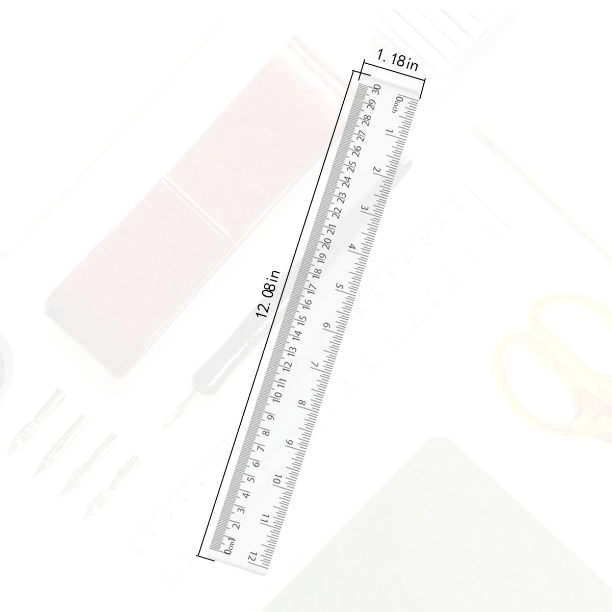 4 Pack Clear Plastic Straight Rulers, Clear Ruler Bulk, Transparent Ruler with Centimeters and Inches, for Class, Office (12 inch)