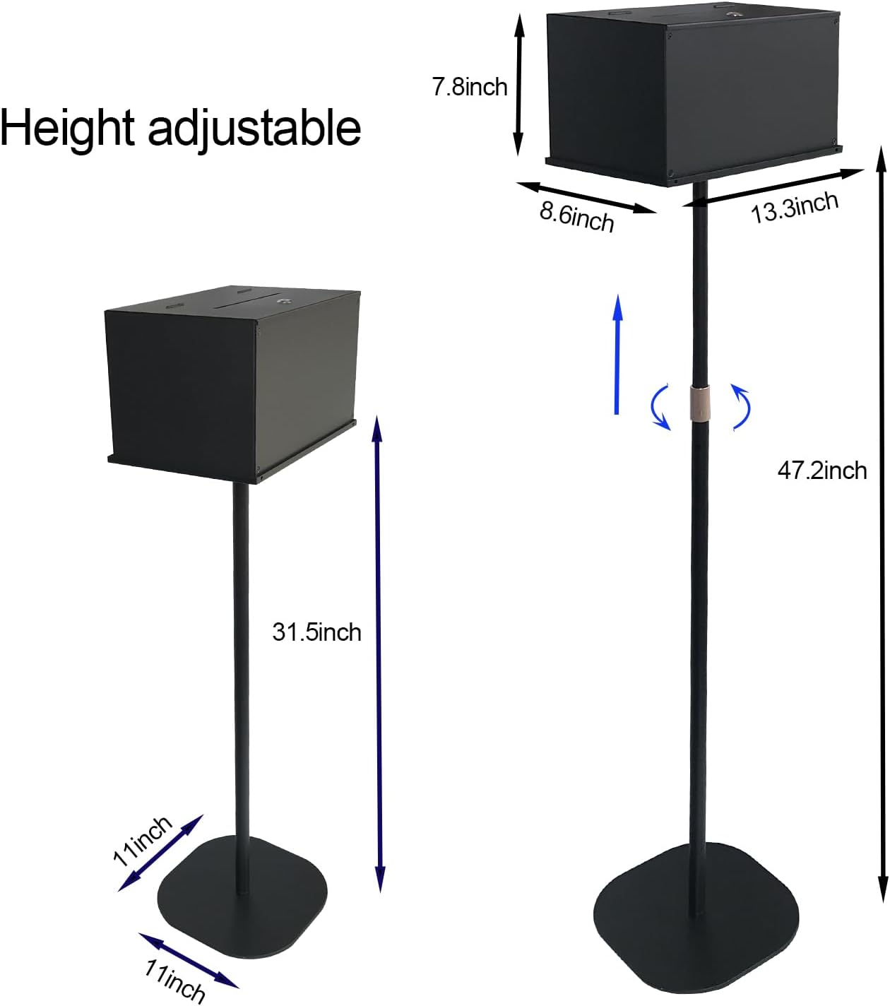 Suggestion Box with Stand, Floor Standing Offering Box for Church, Heavy Duty Metal Ballot Collection Safe Box with Lock for Voting Contest Charity Donation Church Election, Large