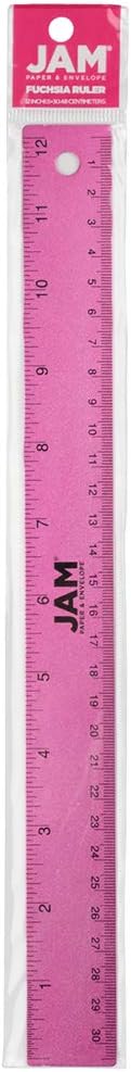 JAM PAPER Strong Aluminum Ruler - 12 Inch - Metal Ruler with Non-Skid Cork Backing - Fuchsia Metallic - Sold Individually