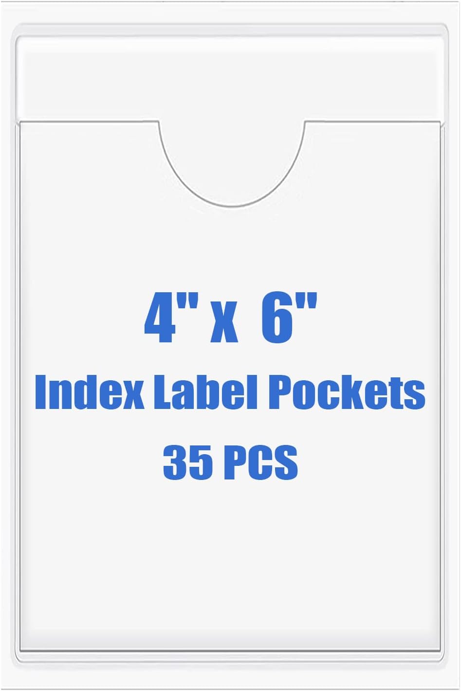 Origin-Joy 35 PCS Self Adhesive Index Card Pockets with Top Open, Clear Plastic Label Holder for Cards of Note, Library and Business, Adhesive Label Pockets & Card Holder (4 x 6 inch)