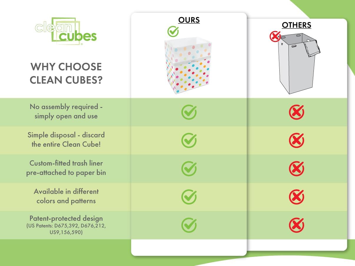 | 13 Gallon Disposable Trash Cans (6-Pack) with Fitted Trash Bags - Reusable Garbage and Recycling Bins for Parties, Events, and More (Polka Dot - 17" Height x 13.5" Width x 10" Depth)