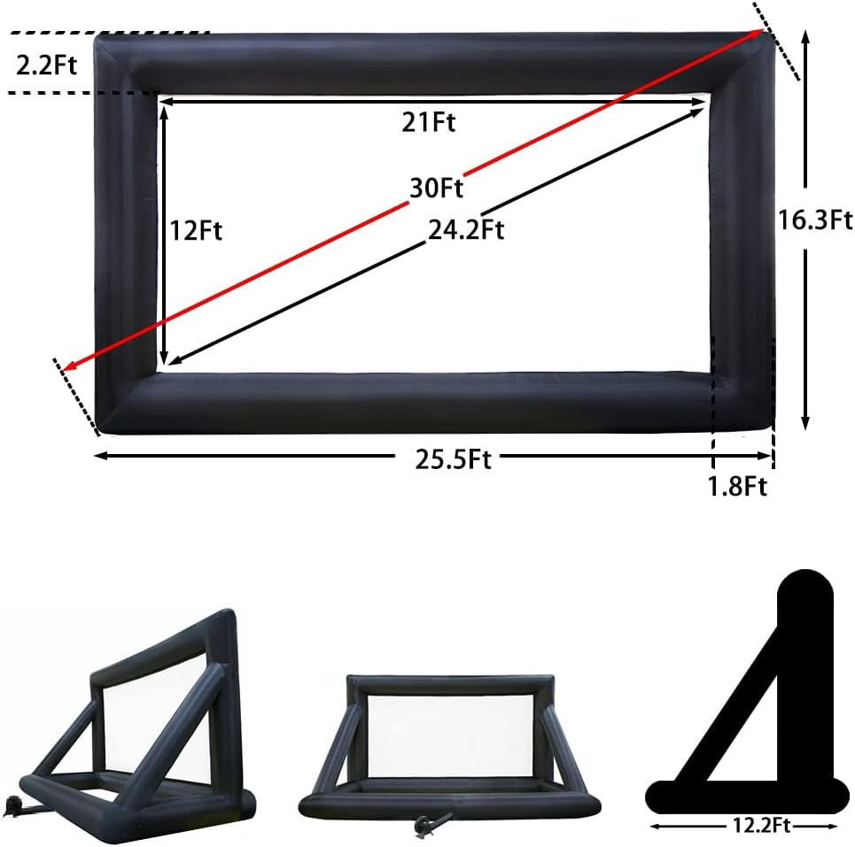 30ft Outdoor Inflatable Movie Screen, No Seam Projector Screen with Air Blower, Support Front & Rear Projection